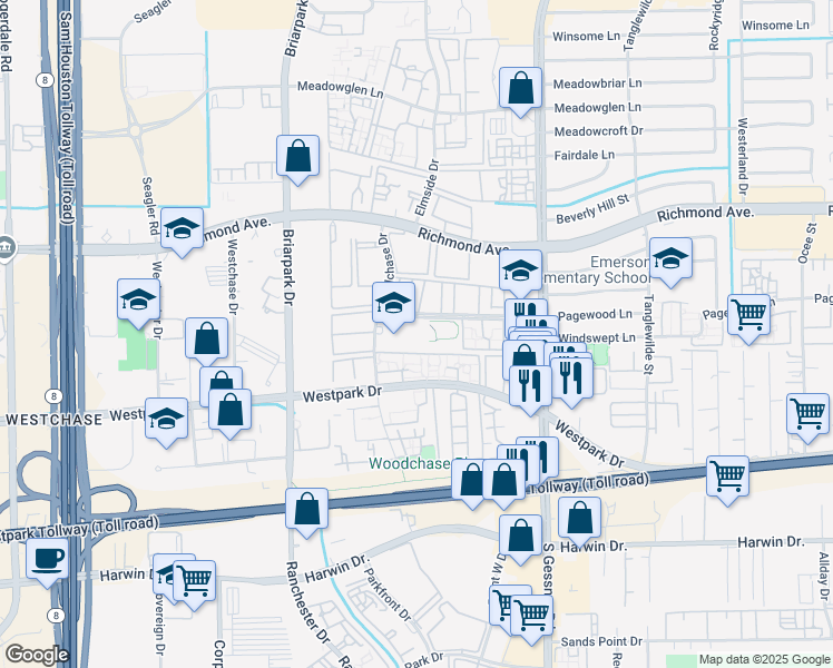 map of restaurants, bars, coffee shops, grocery stores, and more near 1502 Pagewood Lane in Houston