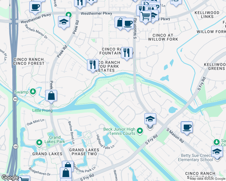 map of restaurants, bars, coffee shops, grocery stores, and more near 4310 Autumn Mist Court in Katy