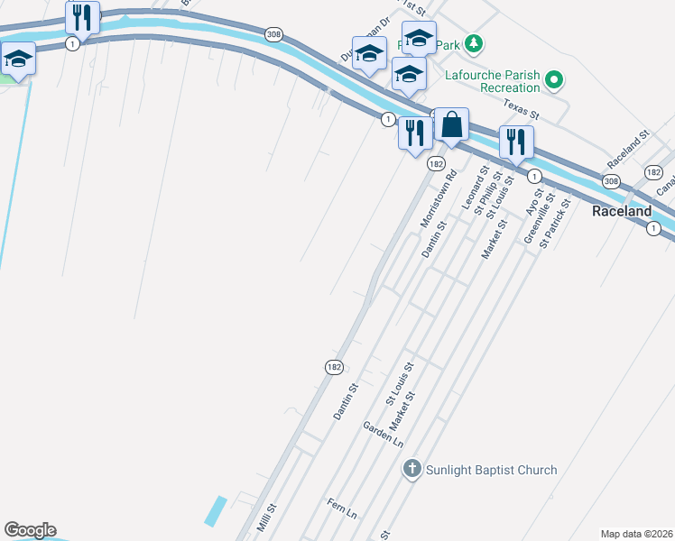 map of restaurants, bars, coffee shops, grocery stores, and more near 101-311 Wilson Street in Raceland