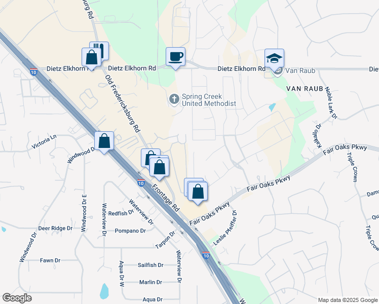 map of restaurants, bars, coffee shops, grocery stores, and more near 28703 Stevenson Gate in Fair Oaks Ranch