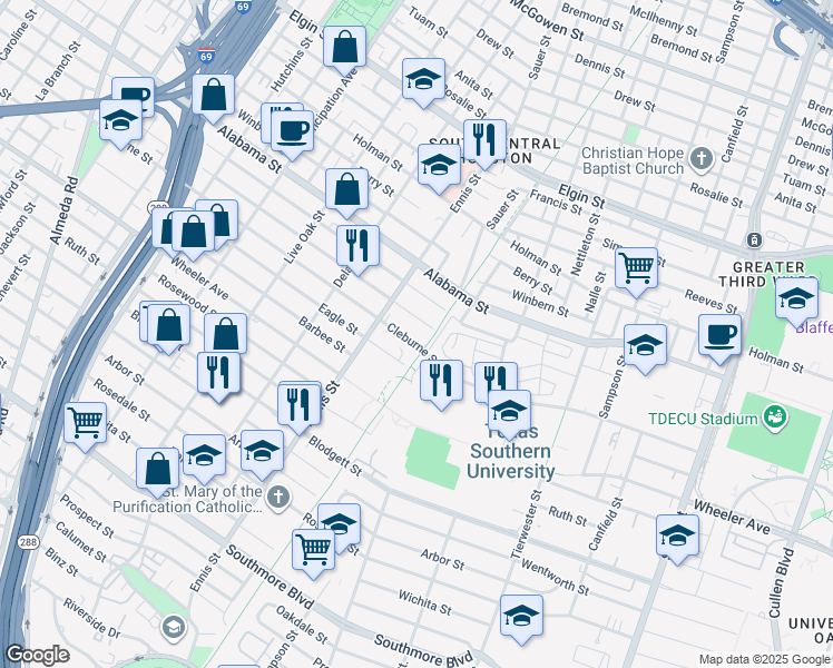 map of restaurants, bars, coffee shops, grocery stores, and more near 3117 Isabella in Houston