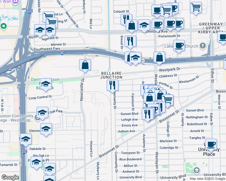 map of restaurants, bars, coffee shops, grocery stores, and more near 4286 Childress Street in Houston