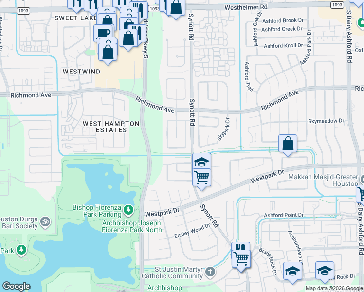 map of restaurants, bars, coffee shops, grocery stores, and more near 3122 Hazel Park Drive in Houston