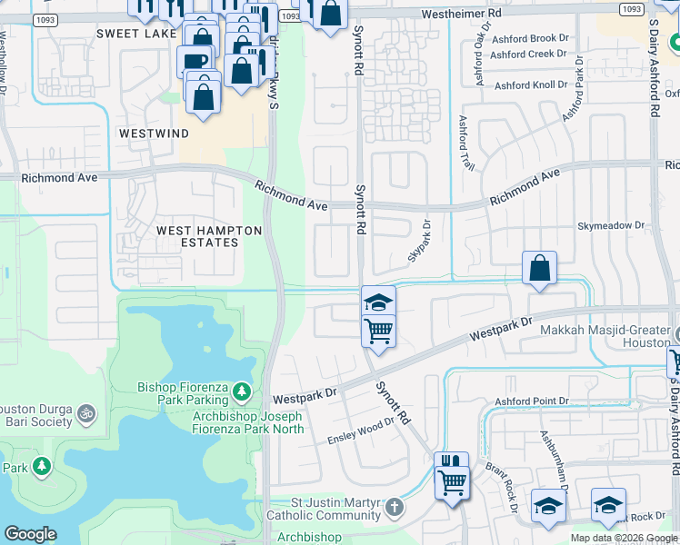 map of restaurants, bars, coffee shops, grocery stores, and more near 3122 Hazel Park Drive in Houston