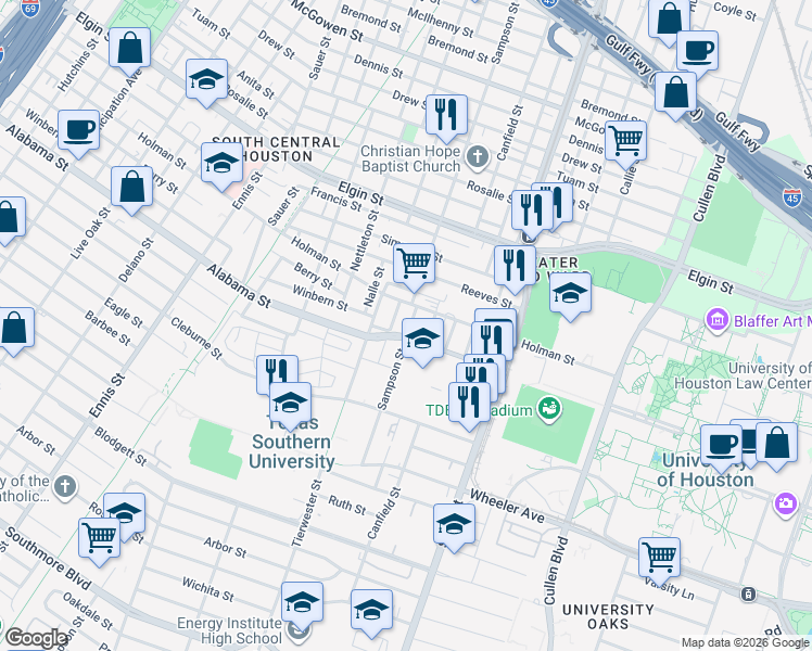 map of restaurants, bars, coffee shops, grocery stores, and more near 3509 Cobb Street in Houston