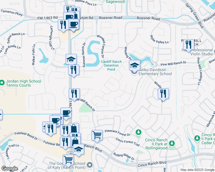map of restaurants, bars, coffee shops, grocery stores, and more near 27170 Danbridge Gulch Lane in Katy
