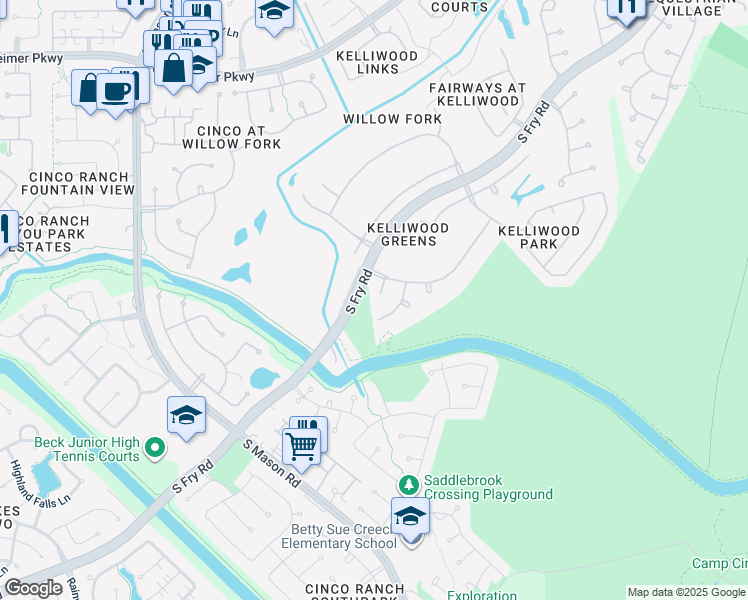 map of restaurants, bars, coffee shops, grocery stores, and more near 4307 Iron Castle Court in Katy