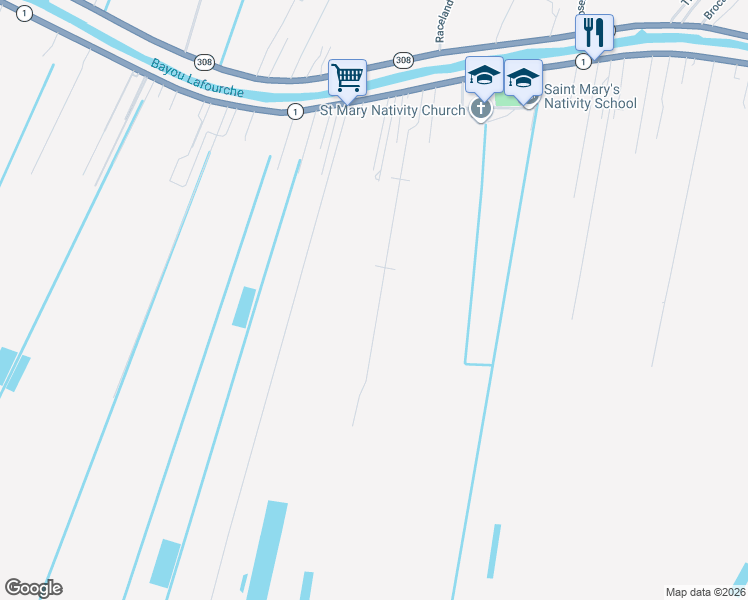 map of restaurants, bars, coffee shops, grocery stores, and more near 332 Landmark Drive in Raceland