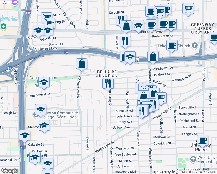 map of restaurants, bars, coffee shops, grocery stores, and more near 4286 Childress St in Houston