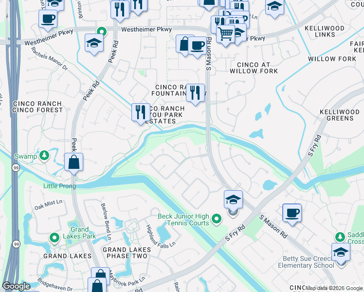 map of restaurants, bars, coffee shops, grocery stores, and more near 4310 Autumn Mist Court in Katy