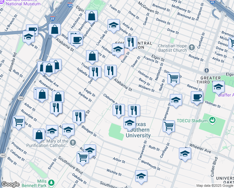 map of restaurants, bars, coffee shops, grocery stores, and more near 3117 Isabella in Houston