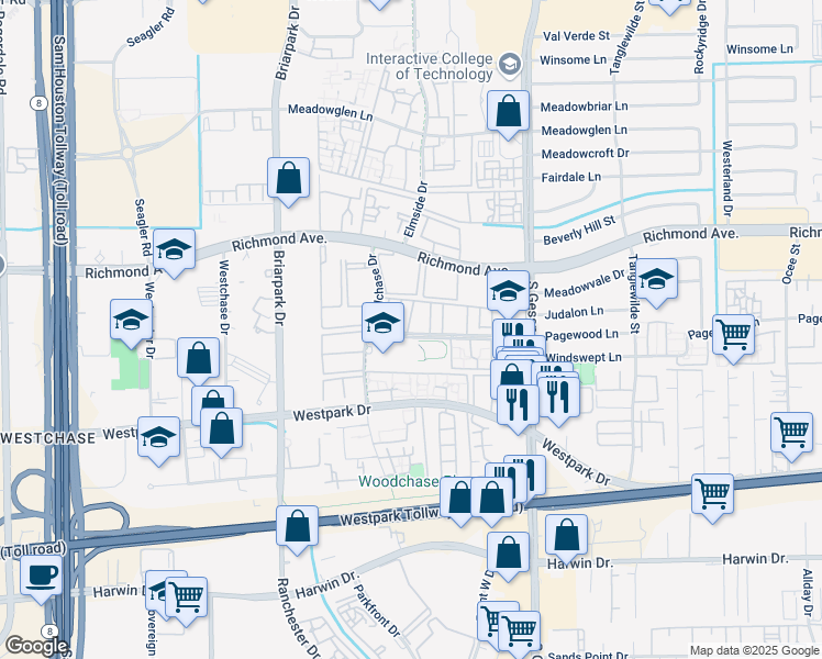 map of restaurants, bars, coffee shops, grocery stores, and more near 1502 Pagewood Lane in Houston
