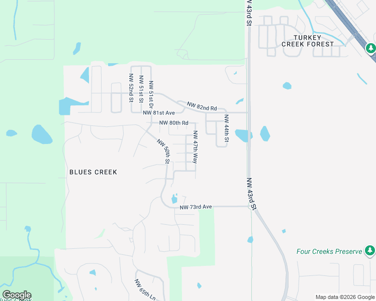 map of restaurants, bars, coffee shops, grocery stores, and more near 4703 Northwest 77 Road in Gainesville