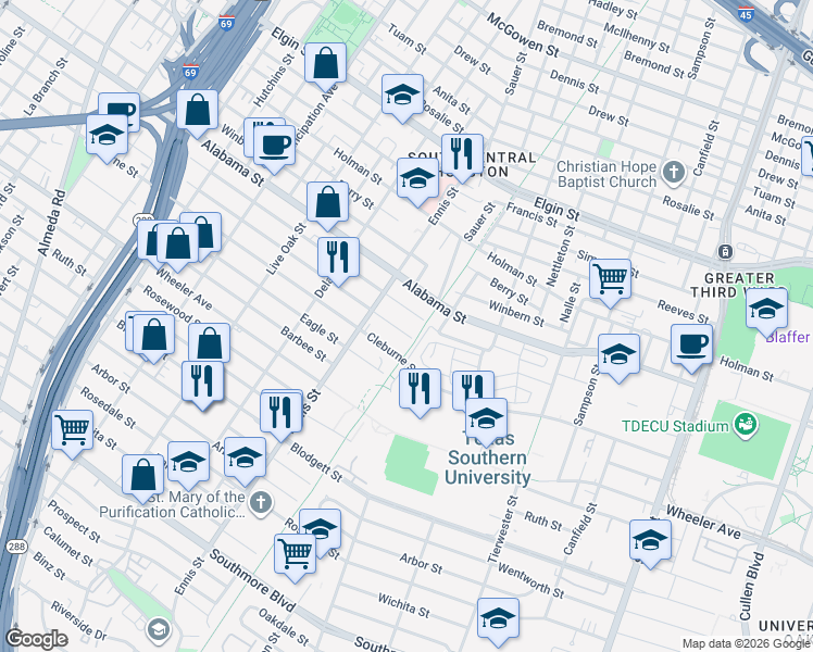 map of restaurants, bars, coffee shops, grocery stores, and more near 3117 Isabella in Houston