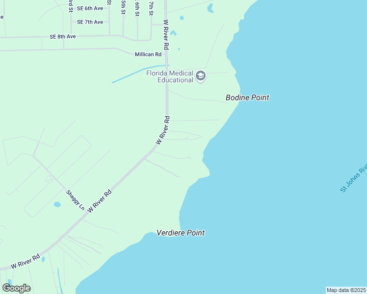 map of restaurants, bars, coffee shops, grocery stores, and more near 595 West River Road in Palatka