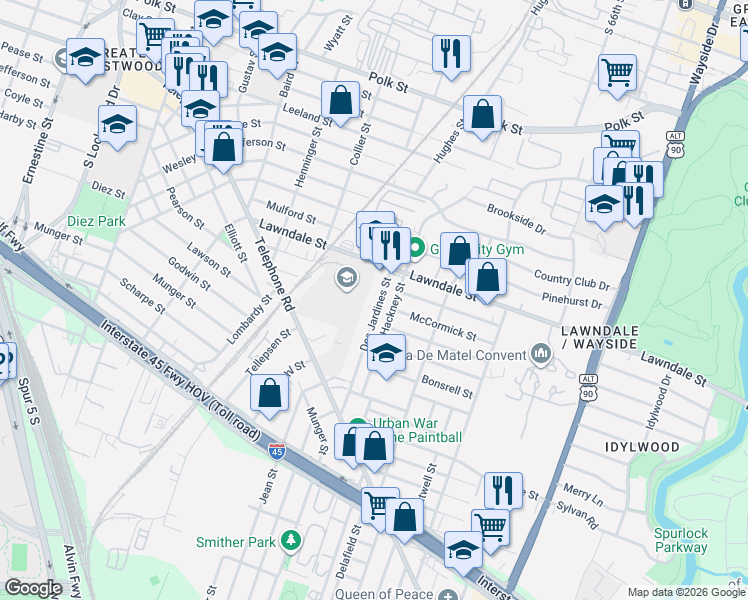map of restaurants, bars, coffee shops, grocery stores, and more near in Houston