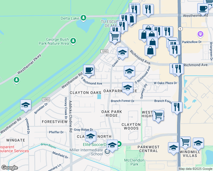map of restaurants, bars, coffee shops, grocery stores, and more near 15000 South Richmond Avenue in Houston