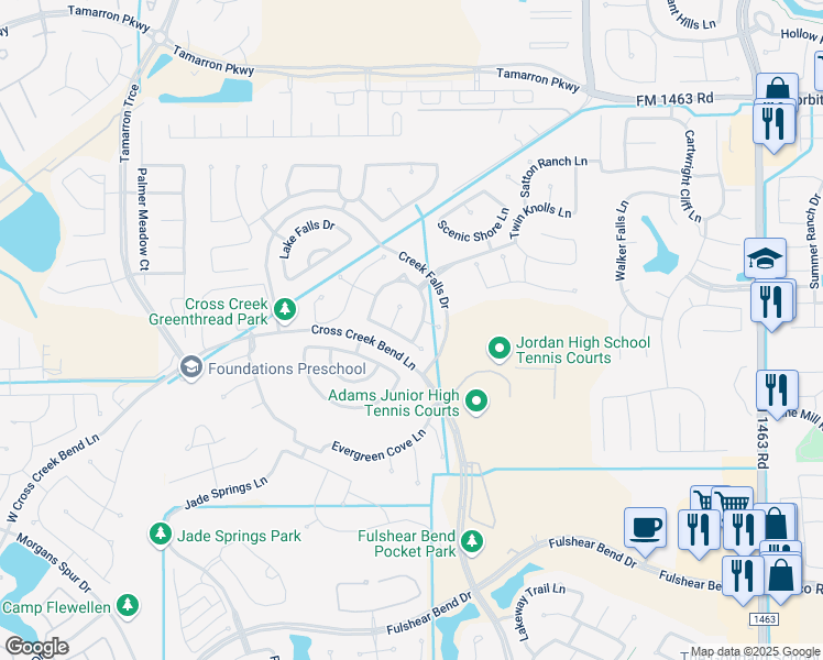 map of restaurants, bars, coffee shops, grocery stores, and more near 3914 Morning Creek Court in Fulshear
