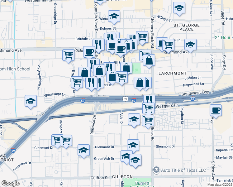 map of restaurants, bars, coffee shops, grocery stores, and more near 5807 Star Lane in Houston