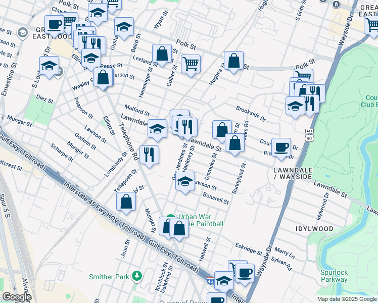 map of restaurants, bars, coffee shops, grocery stores, and more near in Houston