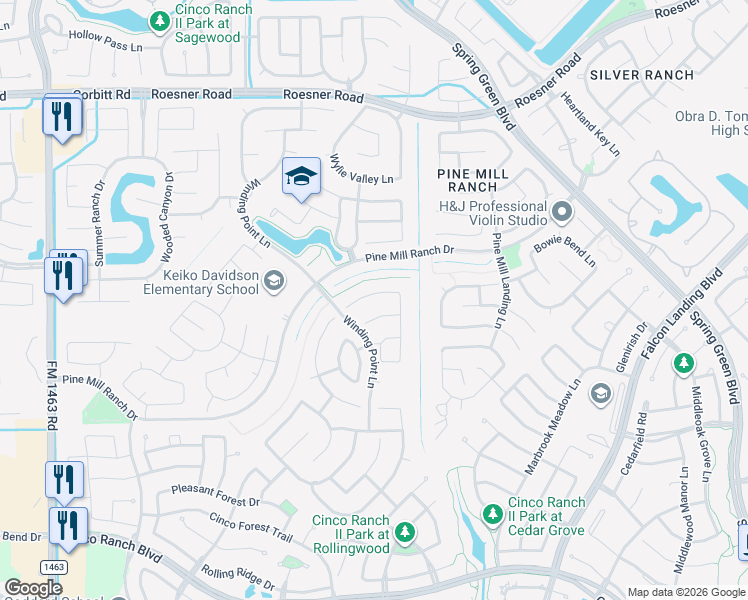 map of restaurants, bars, coffee shops, grocery stores, and more near 26719 Brynn Branch Lane in Katy