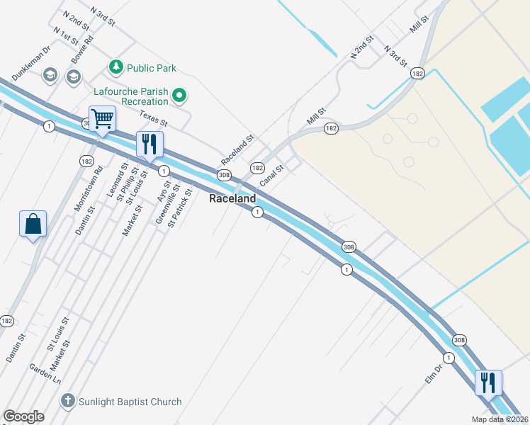 map of restaurants, bars, coffee shops, grocery stores, and more near 4027 Louisiana 1 in Raceland
