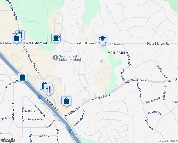 map of restaurants, bars, coffee shops, grocery stores, and more near 8815 Whisper Gate in Boerne