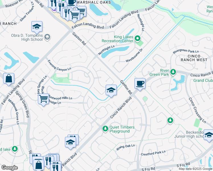 map of restaurants, bars, coffee shops, grocery stores, and more near 4715 Ambrosia Springs Lane in Katy
