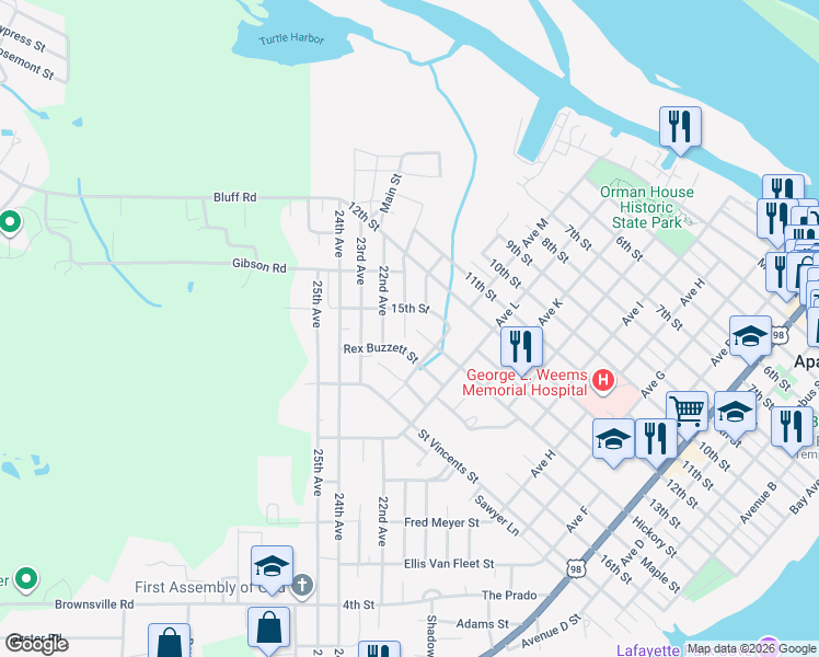 map of restaurants, bars, coffee shops, grocery stores, and more near 252 Jacobie O'Neal Lane in Apalachicola