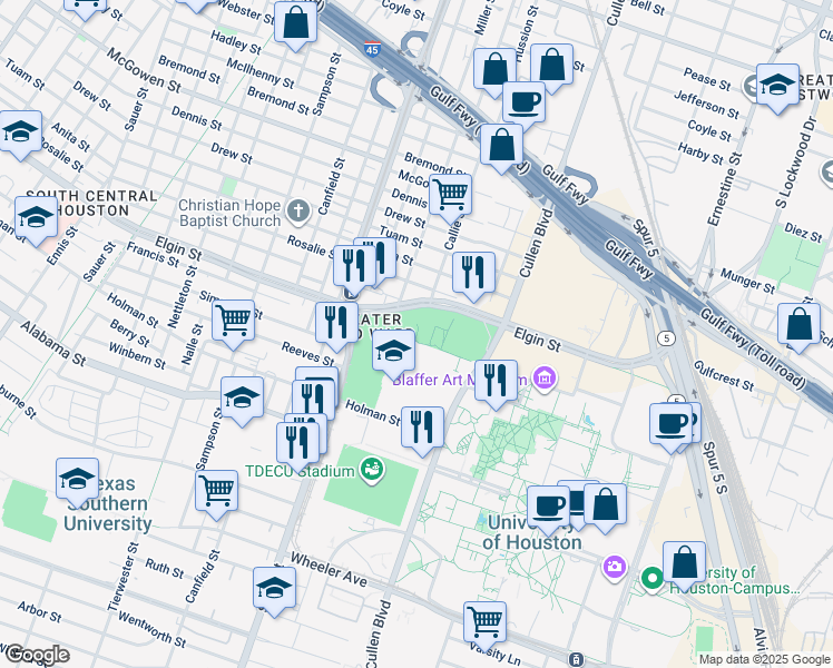 map of restaurants, bars, coffee shops, grocery stores, and more near 3721 Francis Street in Houston