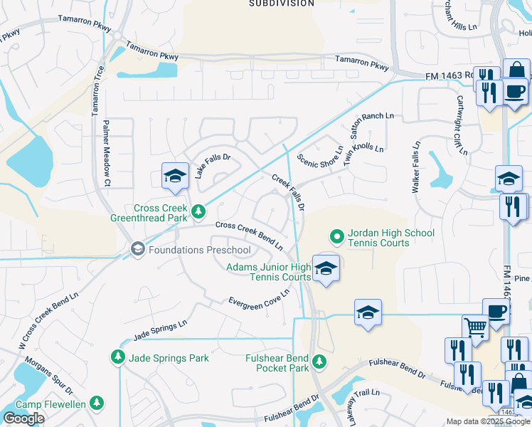 map of restaurants, bars, coffee shops, grocery stores, and more near 3914 Morning Creek Court in Fulshear