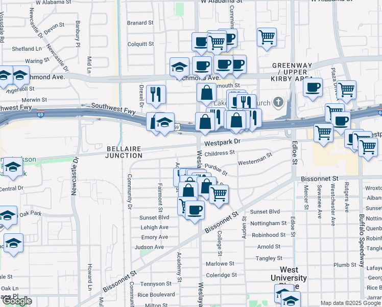 map of restaurants, bars, coffee shops, grocery stores, and more near 4008A Childress Street in Houston