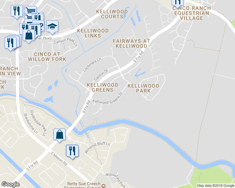 map of restaurants, bars, coffee shops, grocery stores, and more near 21306 Kelliwood Greens Drive in Katy