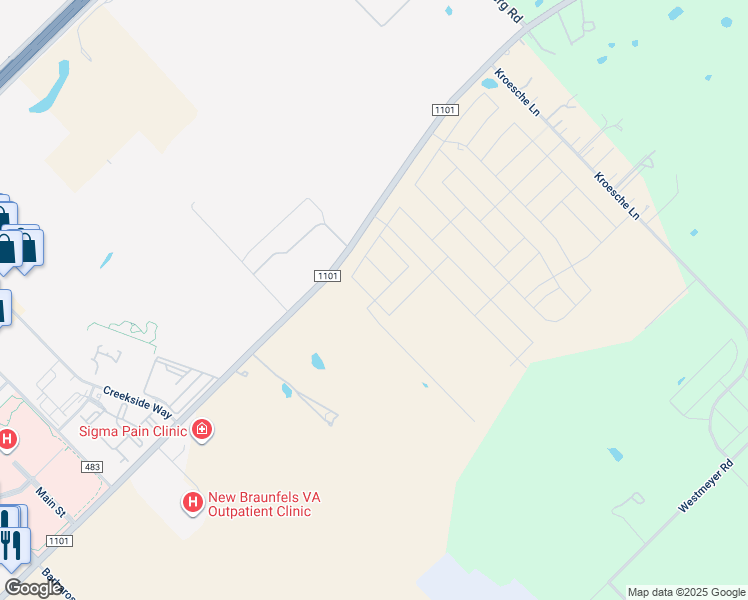 map of restaurants, bars, coffee shops, grocery stores, and more near 2880 Fm 1101 in New Braunfels