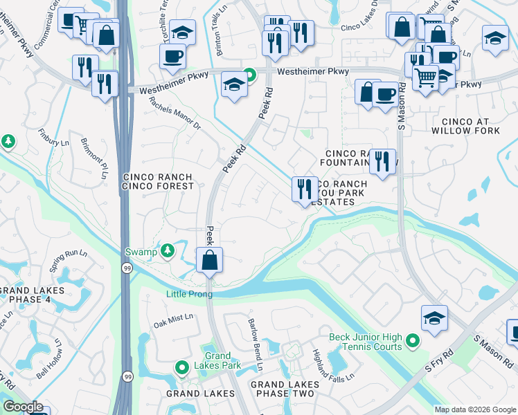 map of restaurants, bars, coffee shops, grocery stores, and more near 4311 Stonecroft Circle in Katy