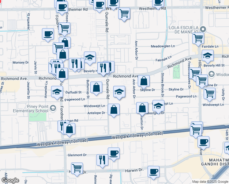 map of restaurants, bars, coffee shops, grocery stores, and more near in Houston