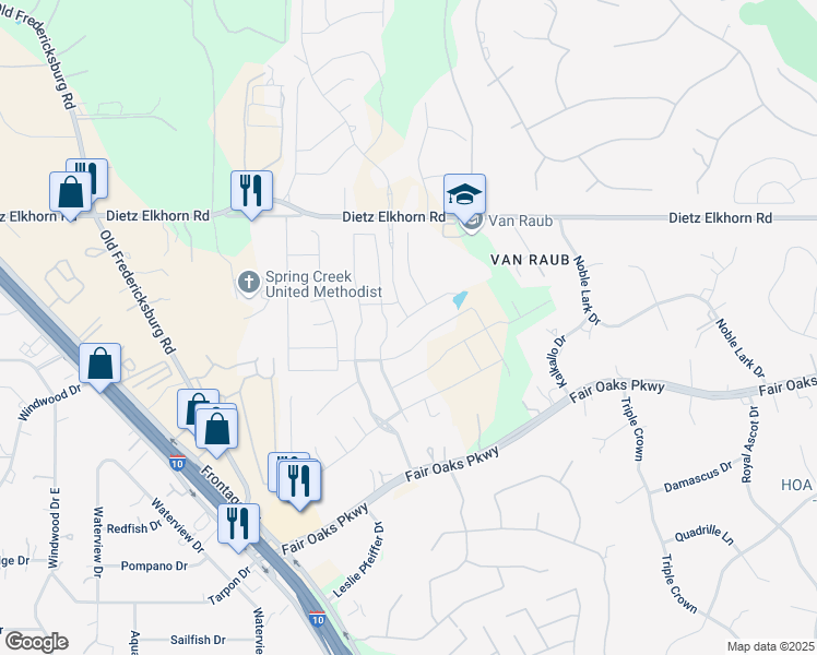 map of restaurants, bars, coffee shops, grocery stores, and more near 8815 Whisper Gate in Boerne