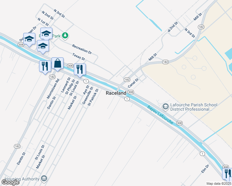 map of restaurants, bars, coffee shops, grocery stores, and more near in Raceland