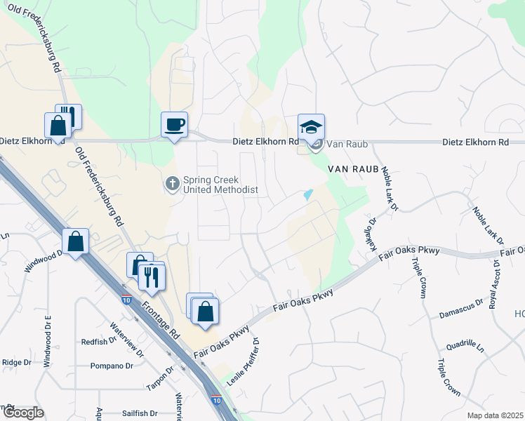 map of restaurants, bars, coffee shops, grocery stores, and more near 8815 Whisper Gate in Boerne