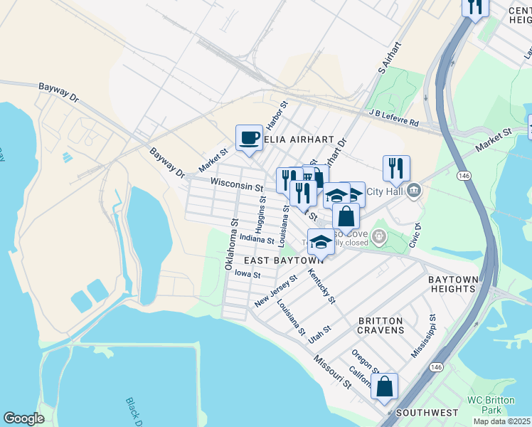 map of restaurants, bars, coffee shops, grocery stores, and more near 3202 Michigan Street in Baytown