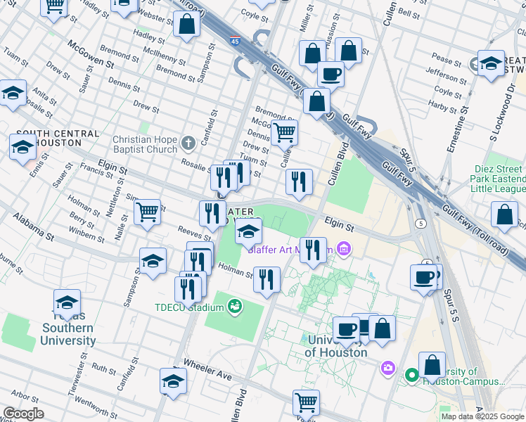 map of restaurants, bars, coffee shops, grocery stores, and more near 3721 Francis Street in Houston