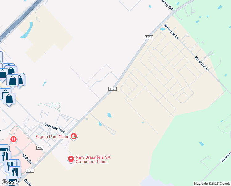 map of restaurants, bars, coffee shops, grocery stores, and more near 2880 Fm 1101 in New Braunfels