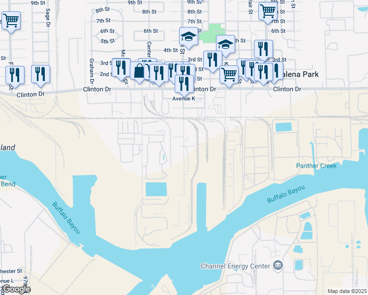 map of restaurants, bars, coffee shops, grocery stores, and more near 609 South Main Street in Galena Park