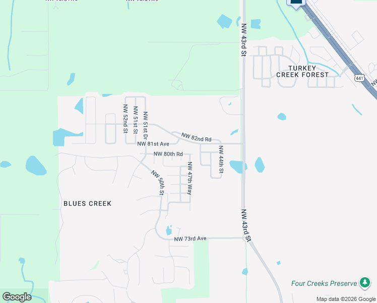 map of restaurants, bars, coffee shops, grocery stores, and more near 4702 Northwest 80th Road in Gainesville