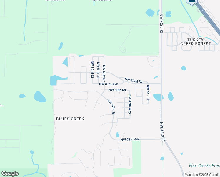 map of restaurants, bars, coffee shops, grocery stores, and more near 5050 Northwest 80th Road in Gainesville