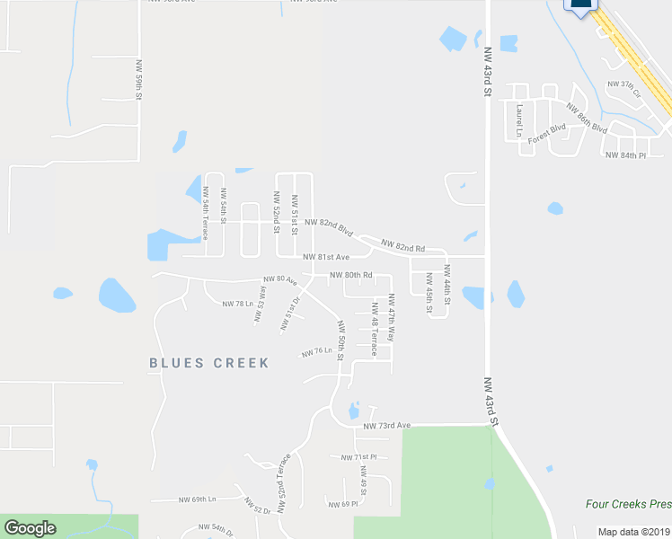 map of restaurants, bars, coffee shops, grocery stores, and more near 5030 Northwest 80th Road in Gainesville