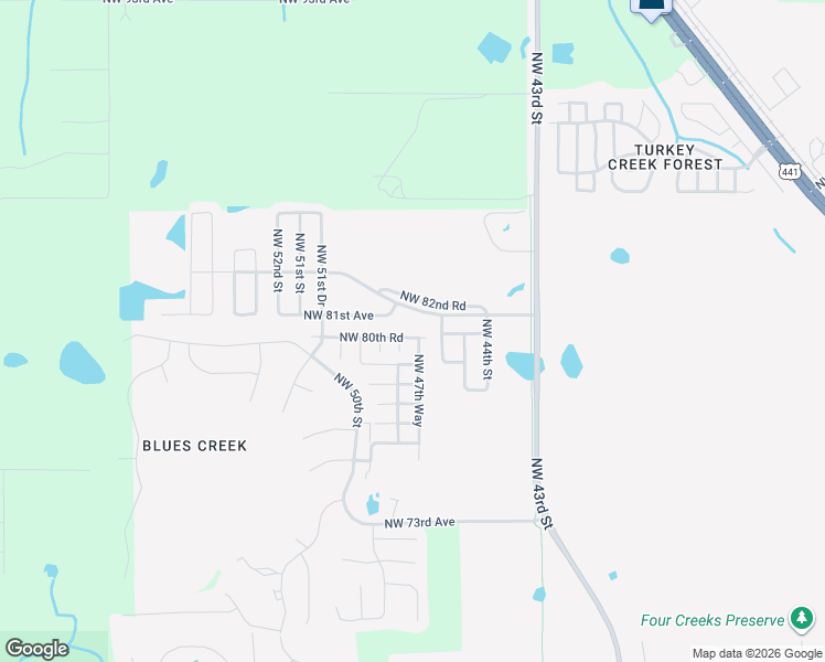 map of restaurants, bars, coffee shops, grocery stores, and more near 4712 Northwest 80th Road in Gainesville