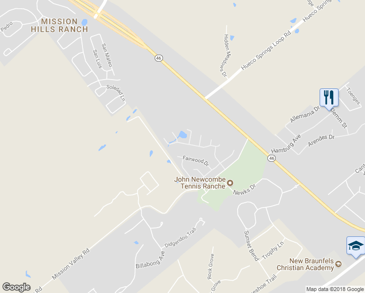 map of restaurants, bars, coffee shops, grocery stores, and more near 710 Lodge Creek Drive in New Braunfels