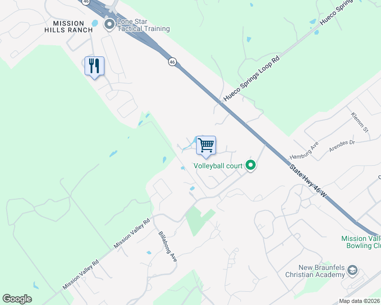 map of restaurants, bars, coffee shops, grocery stores, and more near 710 Lodge Creek Drive in New Braunfels