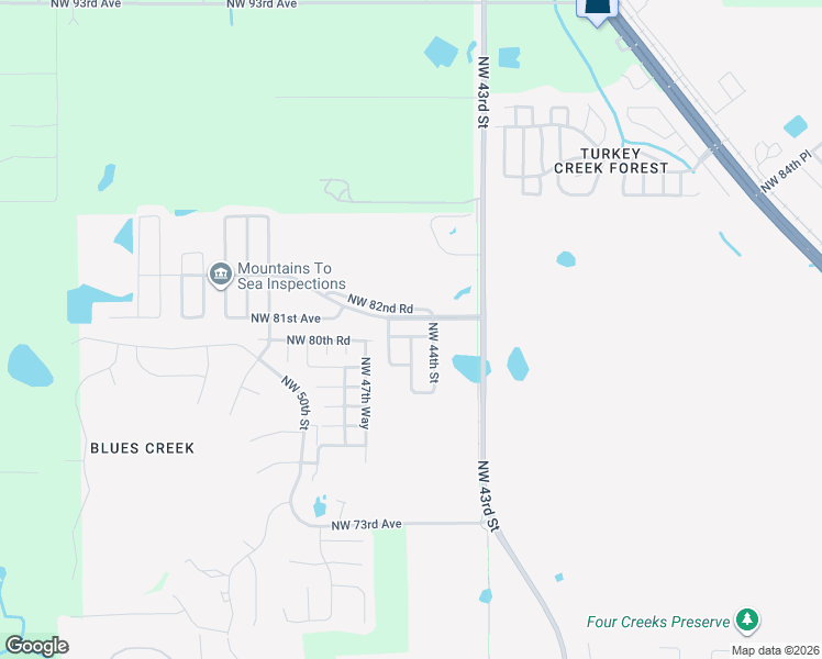 map of restaurants, bars, coffee shops, grocery stores, and more near 4526 Northwest 80th Road in Gainesville